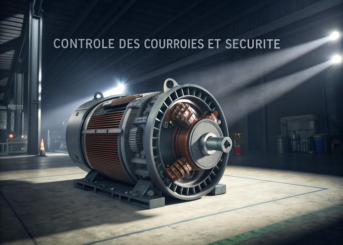 Moteur de compresseur avec courroie et ailettes de refroidissement sous éclairage dramatique